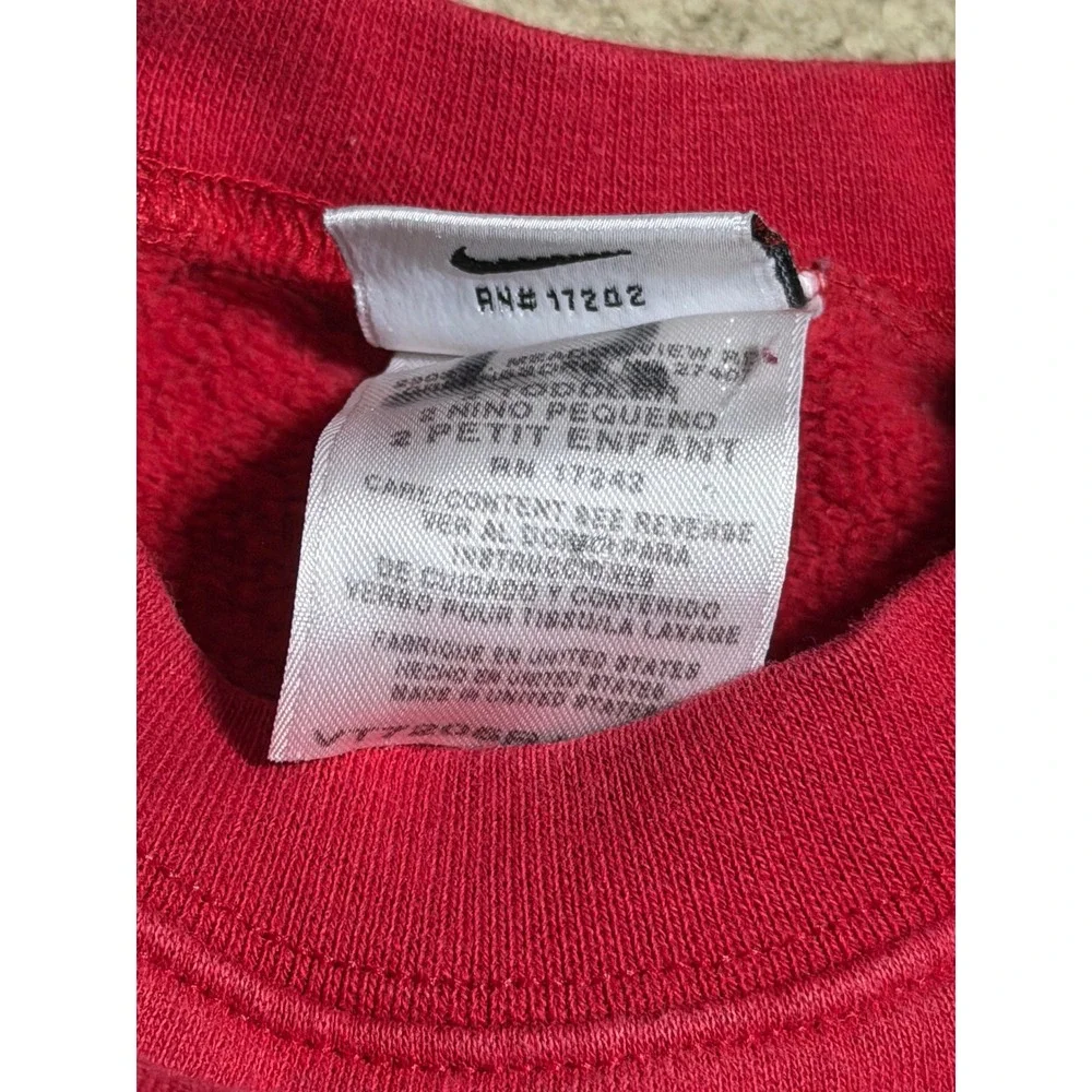 Vintage Nike Toddler Red Varsity N Stripe Fleece Crewneck Sweatshirt 2T USA Made